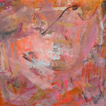 Pink and orange gesturally abstract painting by artist Joseph Conrad-Ferm. Represented by Tuleste Factory in New York City.