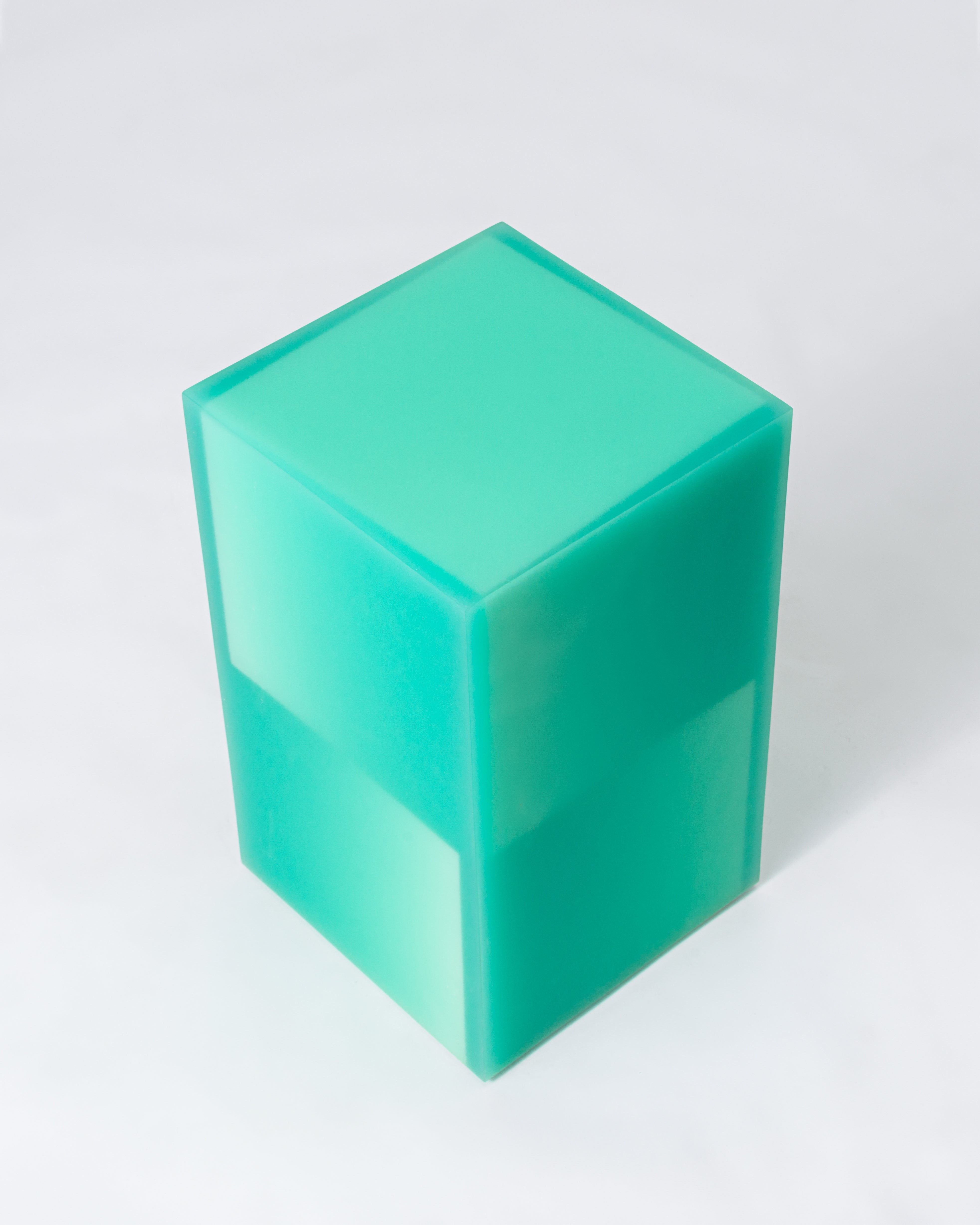 Resin furniture design, stool and side table as sculpture by Facture Studio. Represented by Tuleste Factory in New York City.