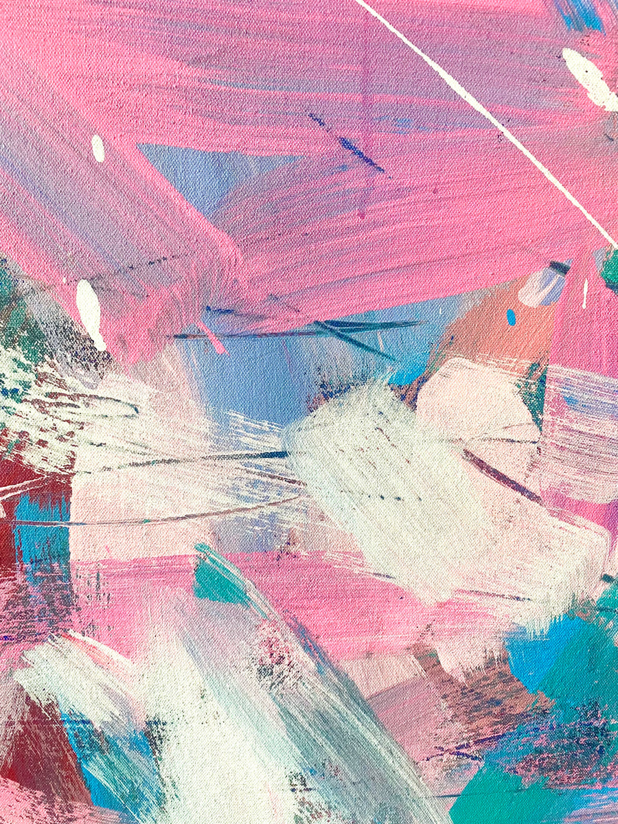 Blue, pink, and white abstract painting by artist Casey Haugh represented by Tuleste Factory in New York City