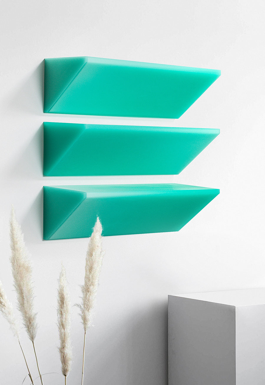 Resin furniture design, set of shelves as sculpture. A statement collectible design piece by Facture Studio. Represented by Tuleste Factory in New York City.