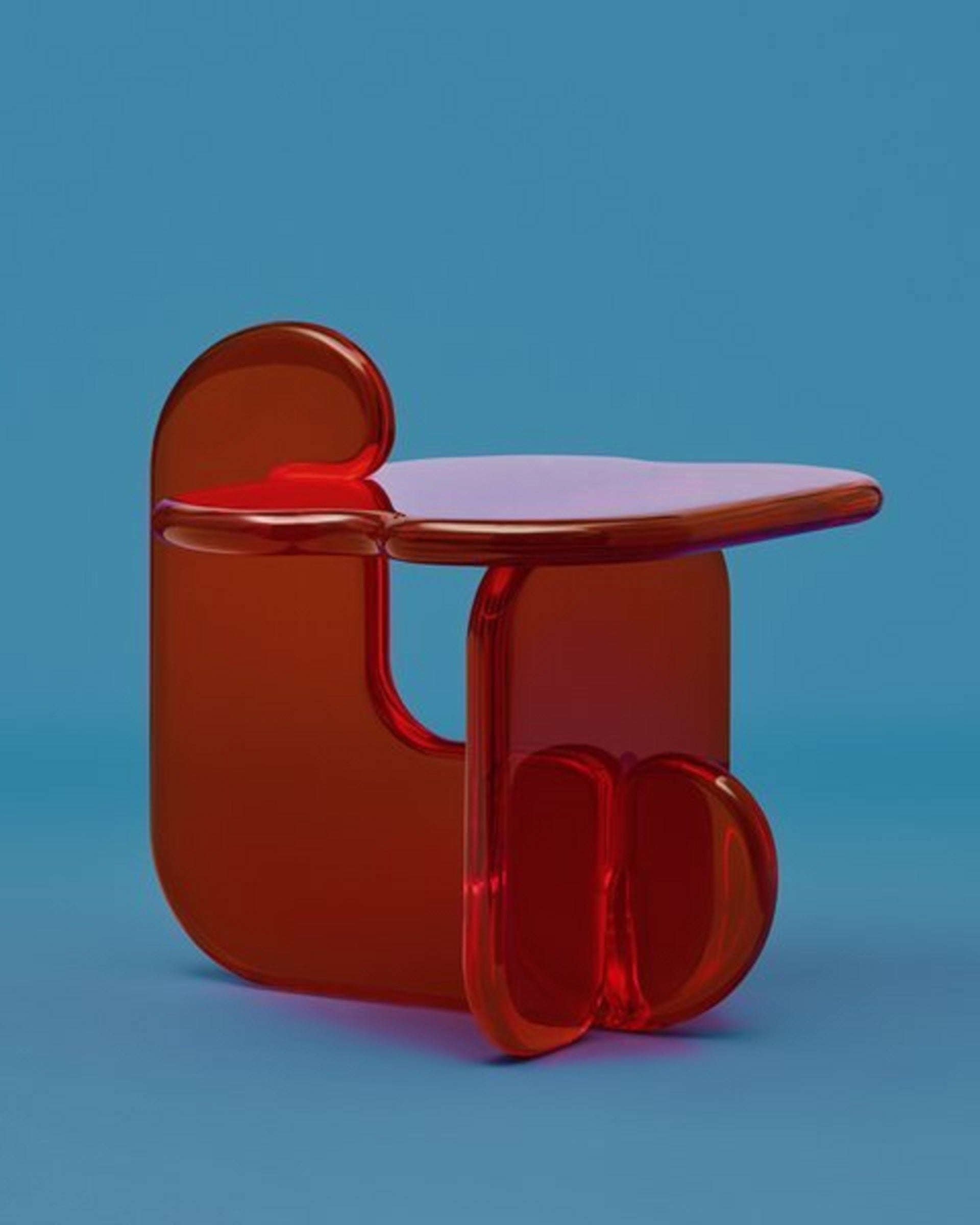 Contemporary and playful transparent side table in resin by Ian Alistair Cochran. Represented by collectible design gallery Tuleste Factory in Chelsea, NYC.