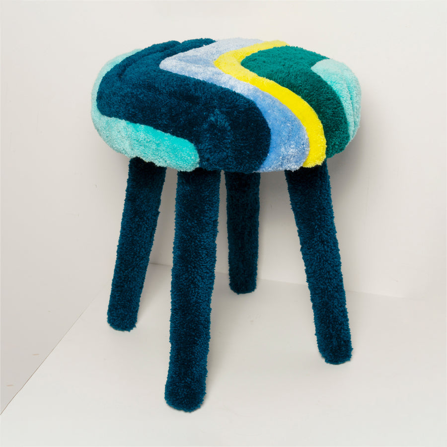 Wool Stool in Green/Blue