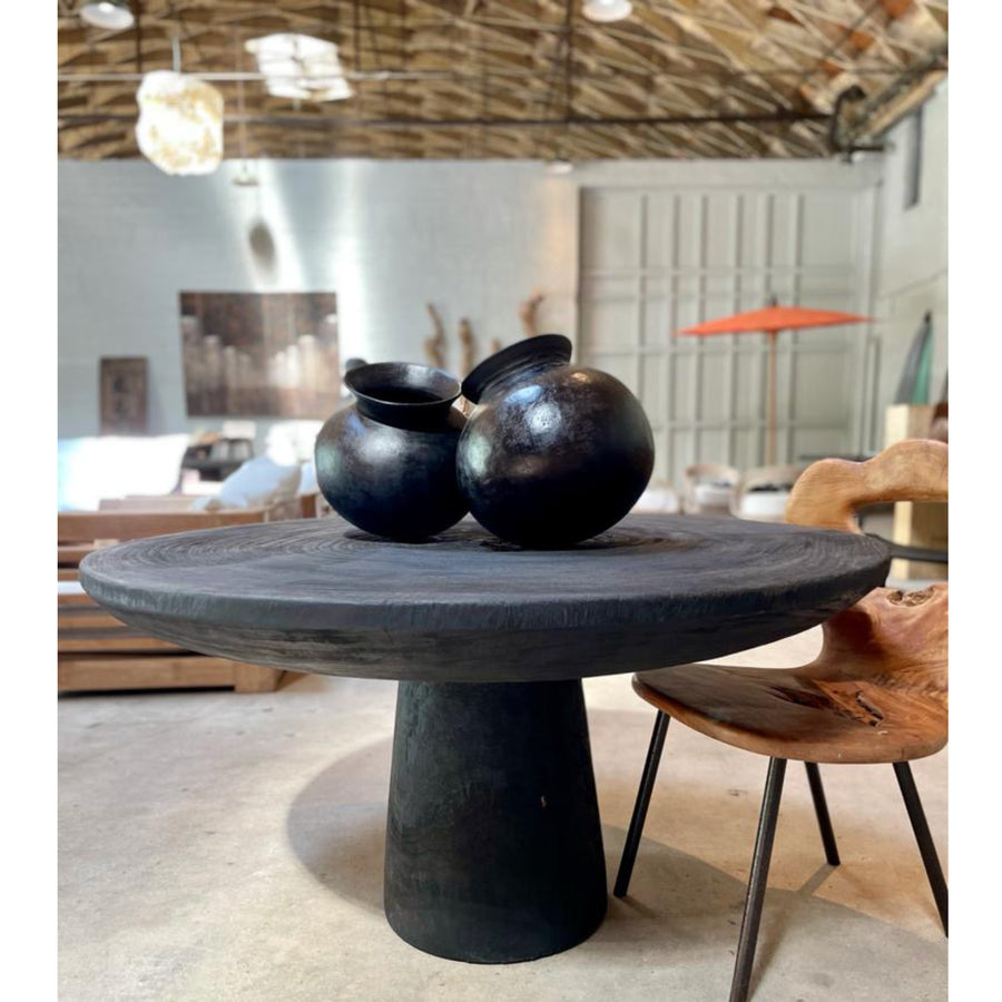 Wooden Round Dining table by CEU Studio. Represented by Tuleste Factory, an art & design gallery in Chelsea, New York city.
