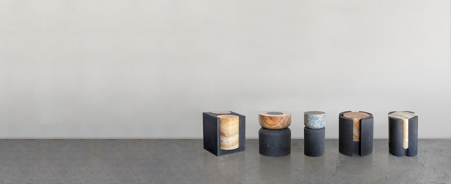 Collection of marble furniture by Sten Studio