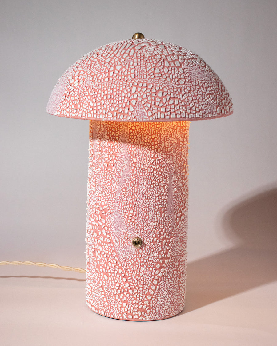 Pink Crackle Mushroom Table Lamp