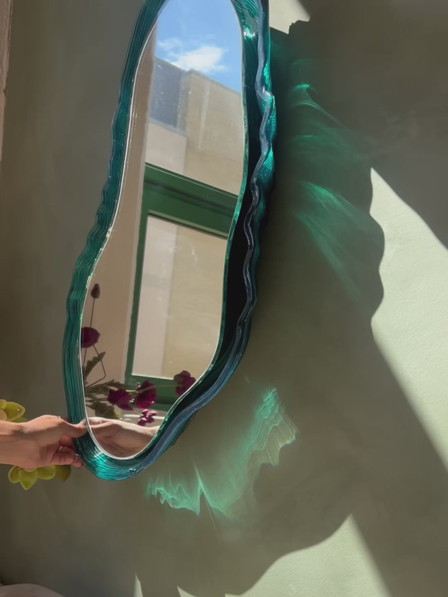 Oyster Mirror in Aqua