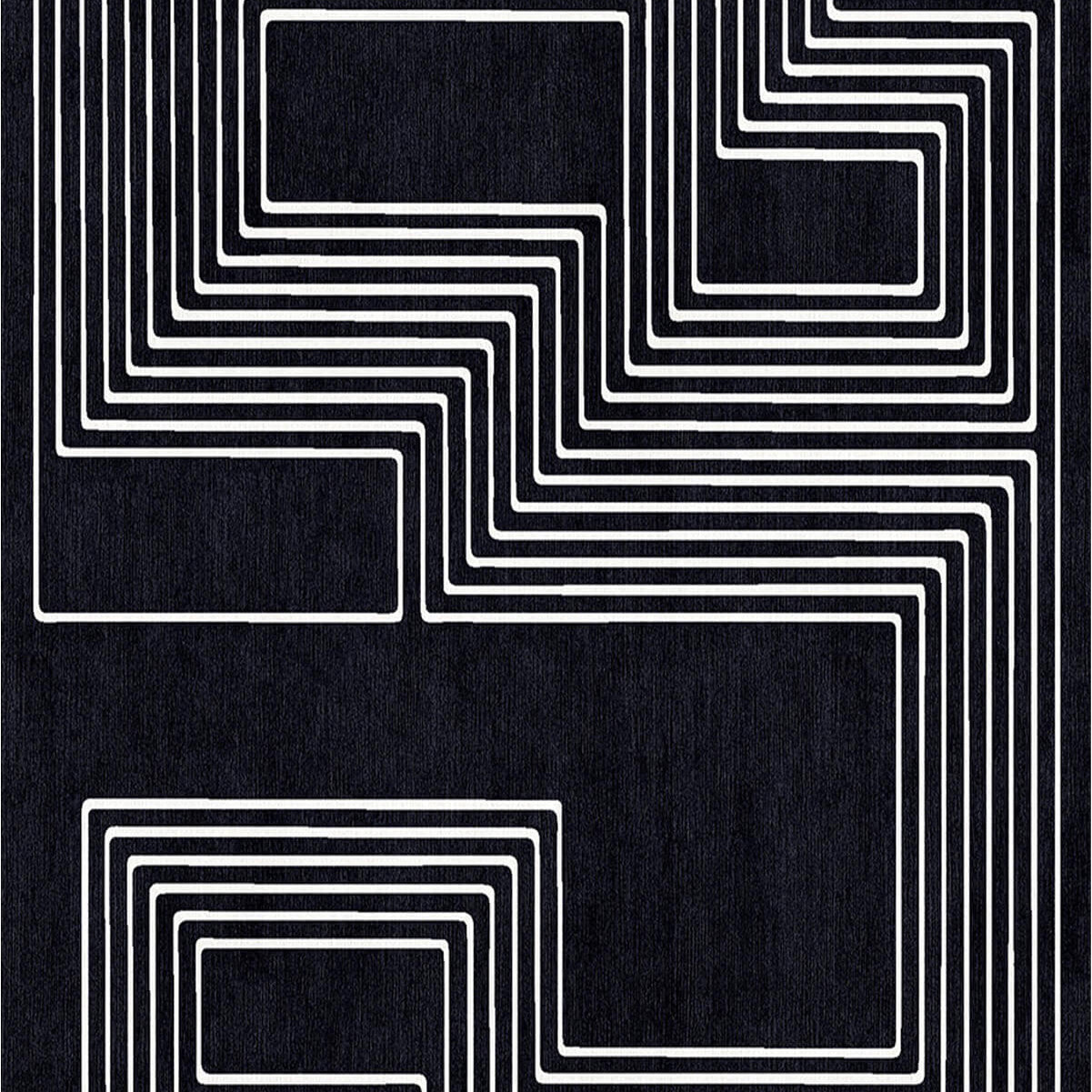Black and white maze rug by Jt. Pfeiffer. Represented by Fine art and design gallery Tuleste Factory in New York City.