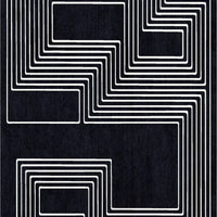 Black and white maze rug by Jt. Pfeiffer. Represented by Fine art and design gallery Tuleste Factory in New York City.