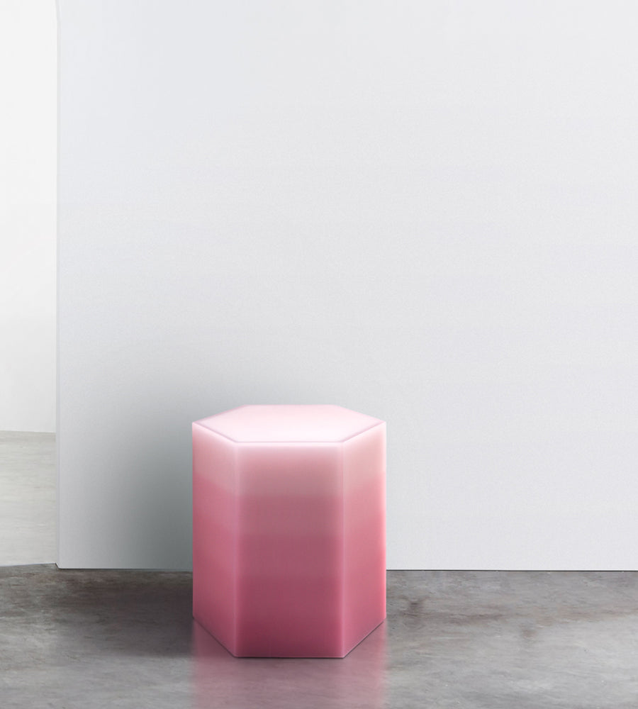 Resin furniture design, stool and side table as sculpture by Facture Studio. Represented by Tuleste Factory in New York City.
