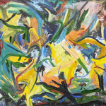 Colorful abstract art painting by artist Joseph Conrad-Ferm. Represented by Tuleste Factory in New York City.