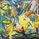 Colorful abstract art painting by artist Joseph Conrad-Ferm. Represented by Tuleste Factory in New York City.