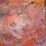 Pink and orange gesturally abstract painting by artist Joseph Conrad-Ferm. Represented by Tuleste Factory in New York City.