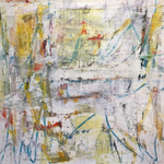 Textured yellow and white abstract painting by artist Joseph Conrad-Ferm. Represented by Tuleste Factory in New York City.