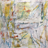 Textured yellow and white abstract painting by artist Joseph Conrad-Ferm. Represented by Tuleste Factory in New York City.