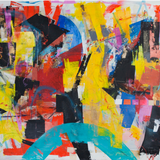 Colorful abstract painting by American artist Joseph Conrad-Ferm. Represented by Tuleste Factory in New York City.