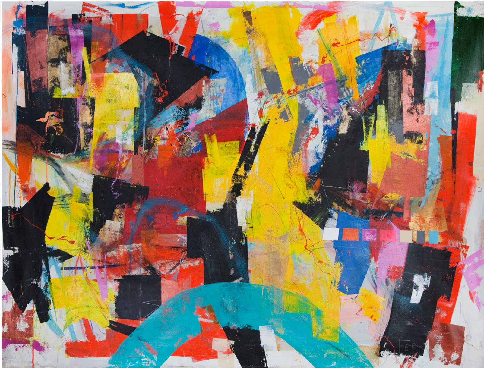 Colorful abstract painting by American artist Joseph Conrad-Ferm. Represented by Tuleste Factory in New York City.