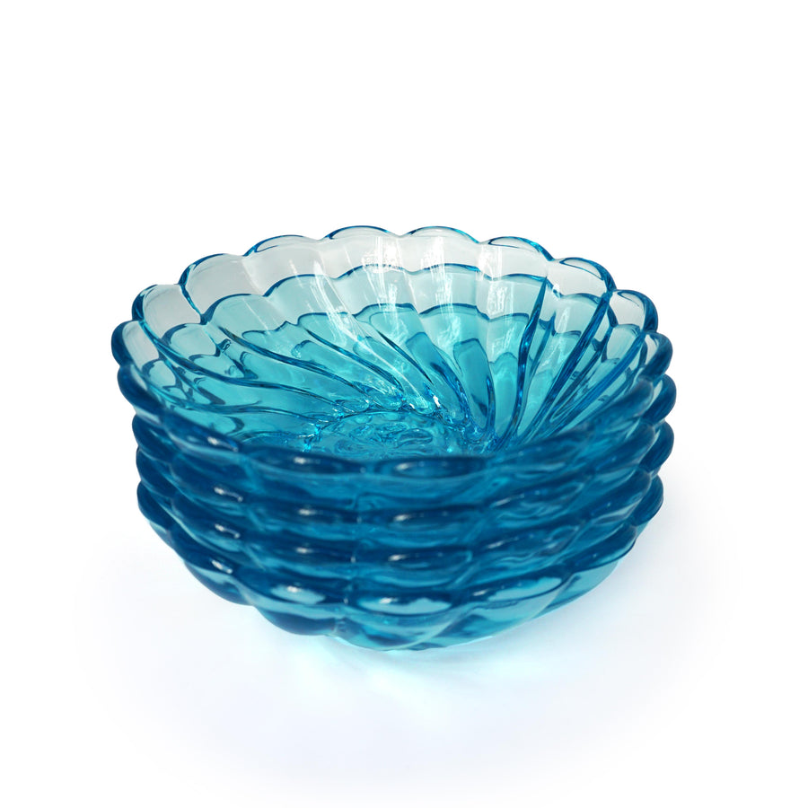 Vintage set of small blue-colored glass bowl sold by Tuleste Factory, an art and design gallery in Chelsea, NYC.