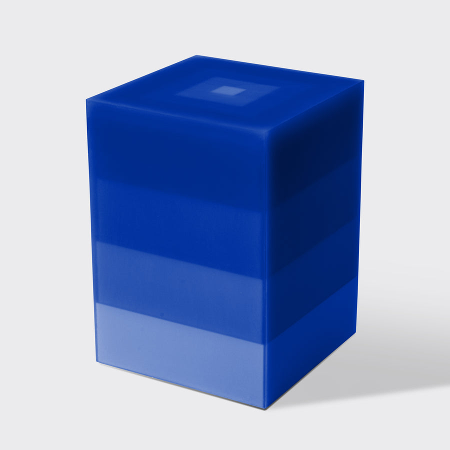 Ombre resin side table or stool in Yves St. Klein Blue by Facture Studio. Represented by Tuleste Factory in New York City.