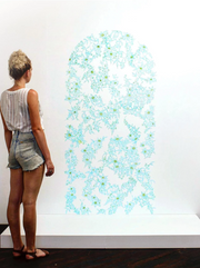 Floral kiln-fired glass wall installation. Artwork by artist Kate Clements. Represented by Tuleste Factory, a collectible design and fine art gallery in New York City.