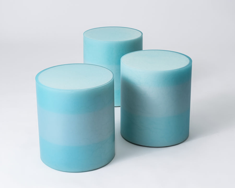 Blue gradient resin ripple stool by Facture Studio. Represented by Tuleste Factory, a design gallery in Chelsea New York.