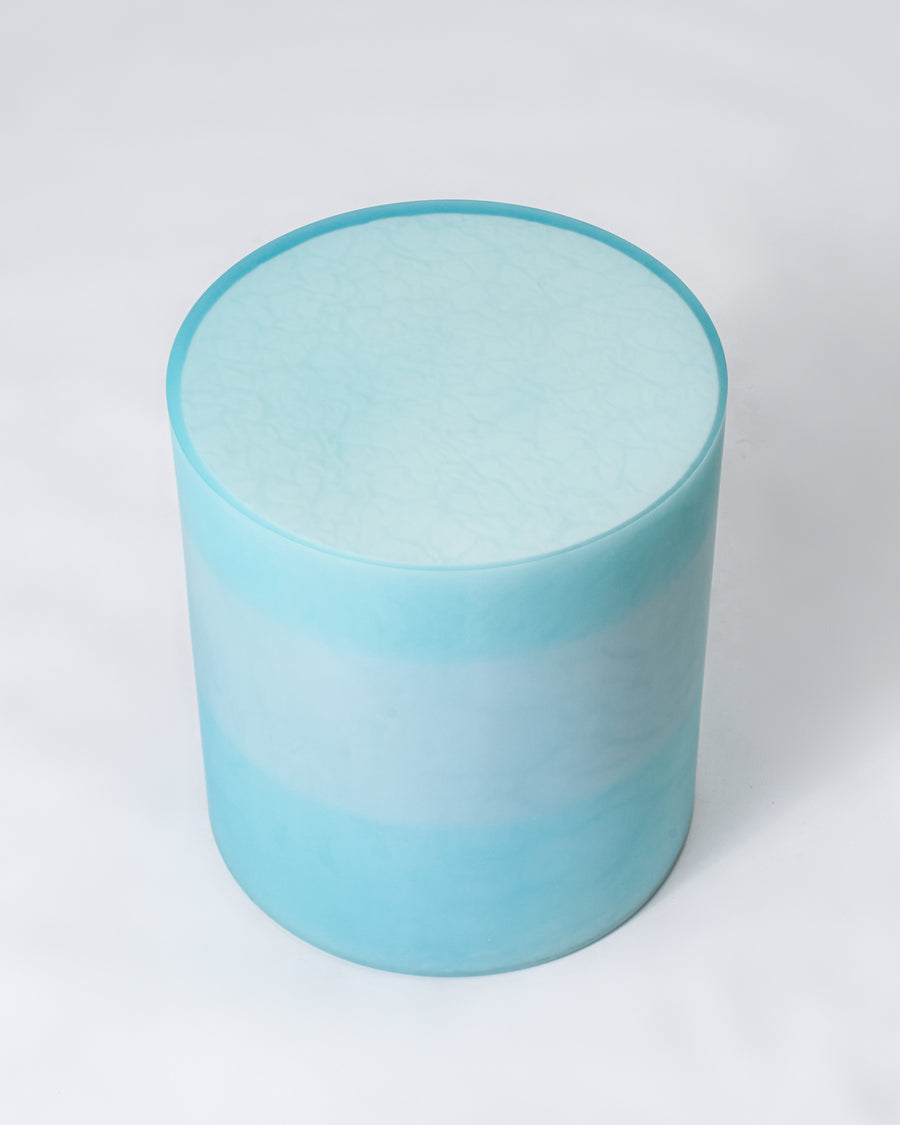 Blue gradient resin ripple stool by Facture Studio. Represented by Tuleste Factory, a design gallery in Chelsea New York.