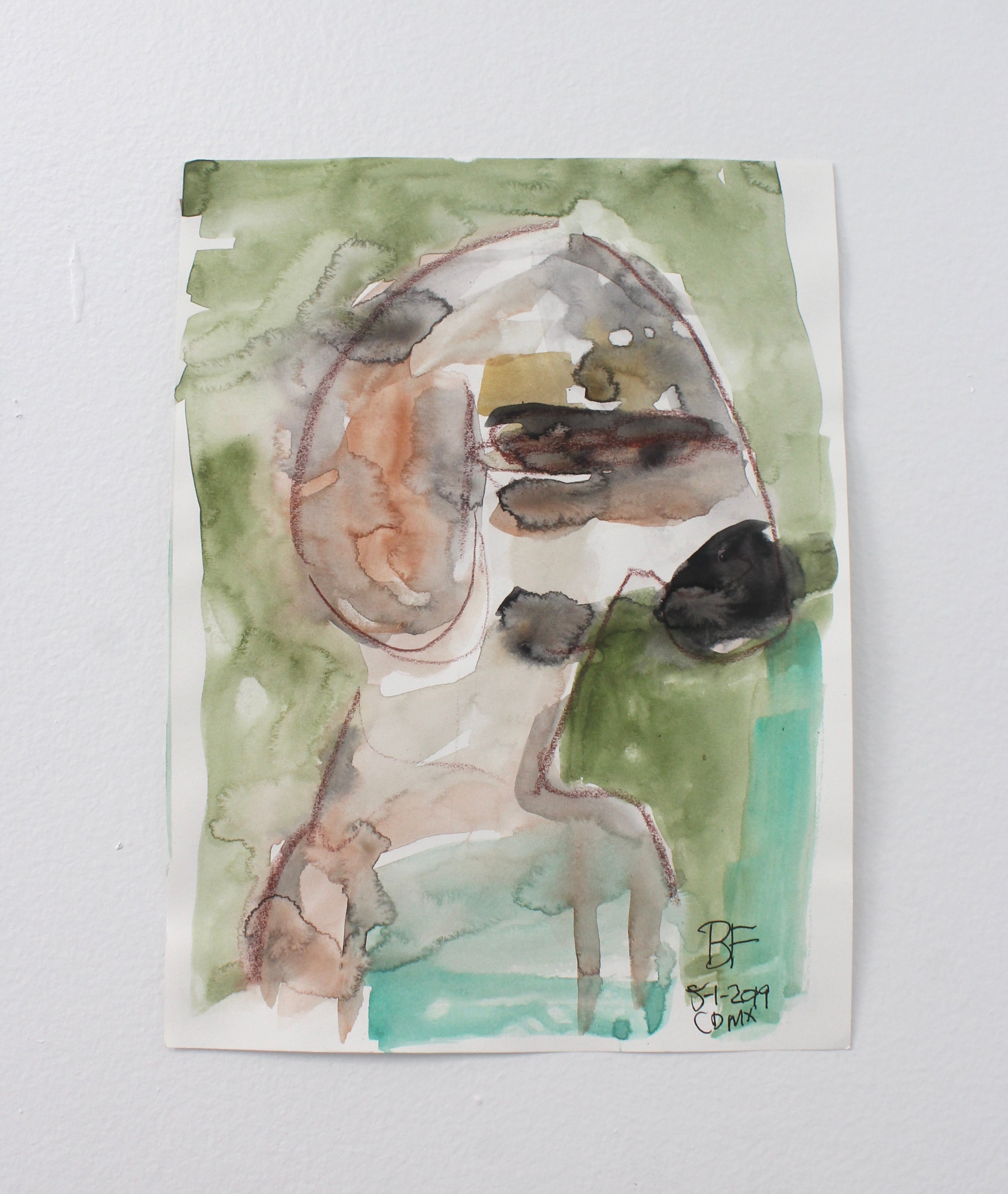 Abstract figurative watercolor work on paper by Brad Fisher. Represented by Tuleste Factory, a collectible design and fine art gallery in Chelsea, New York City.