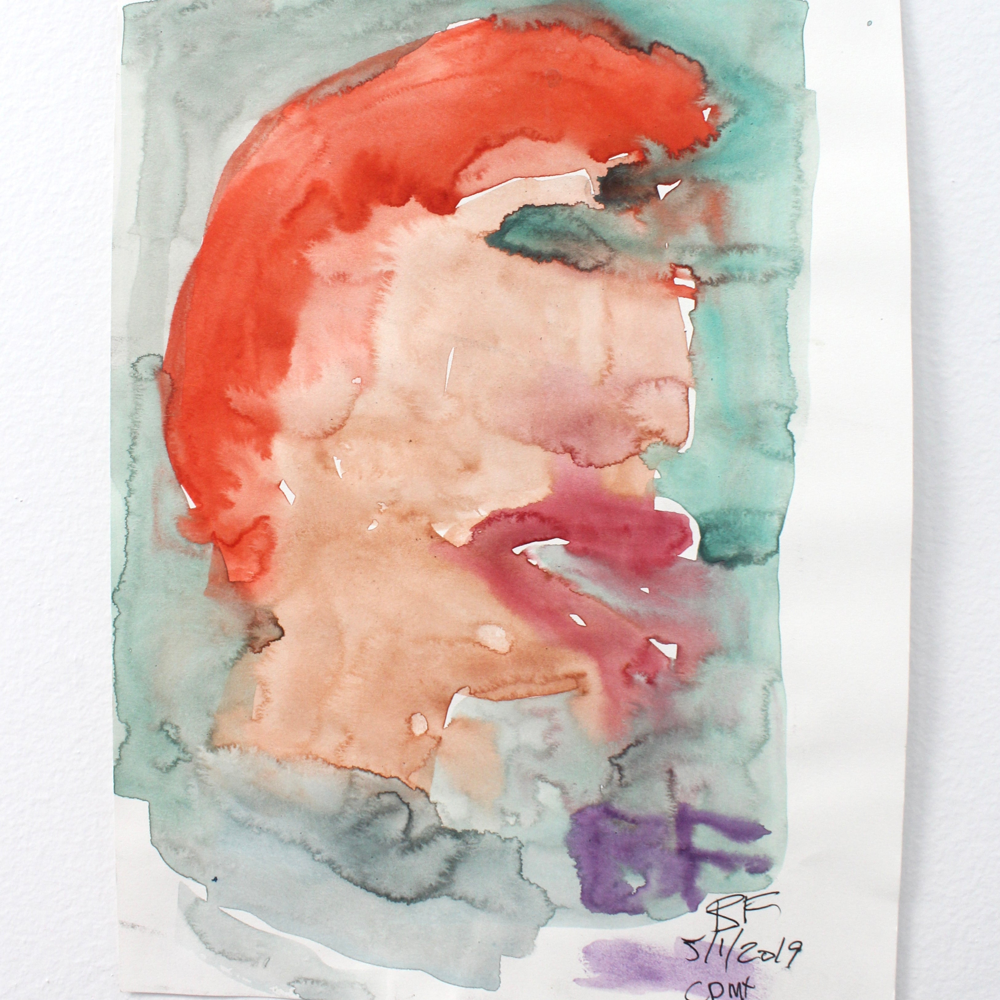 Abstract figurative watercolor work on paper by Brad Fisher. Represented by Tuleste Factory, a collectible design and fine art gallery in Chelsea, New York City.