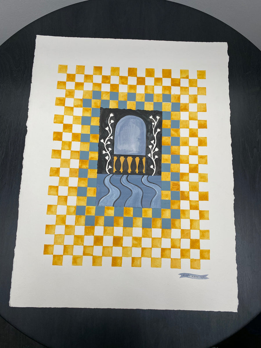 Mixed media collage drawing by artist and designer Ruby Kean. Represented by fine art gallery Tuleste Factory in New York City.