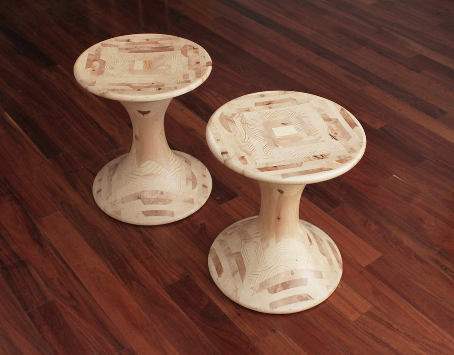 Contemporary handcrafted wood stool design by furniture designer Maria Beckmann. Represented by Tuleste Factory, a contemporary design gallery, in New York City.  
