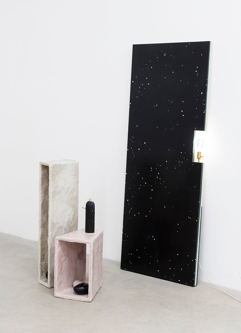 Tall and minimalist hand sculpted side table by artist Bailey Fontaine. Represented by design gallery Tuleste Factory in New York City.