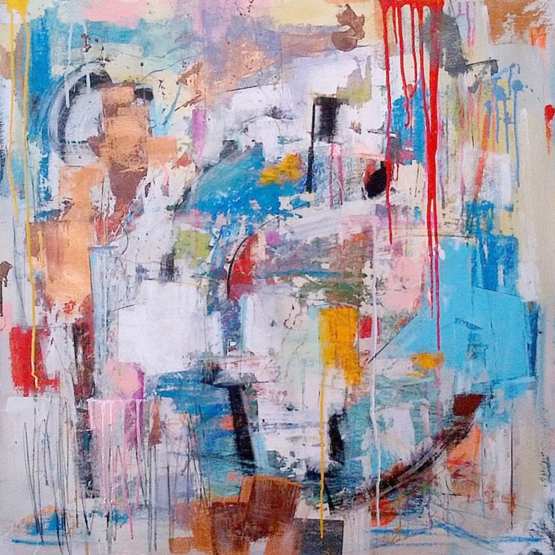 Pastel, colorful abstract painting by artist Joseph conrad-Ferm. Represented by Tuleste Factory in New York City.