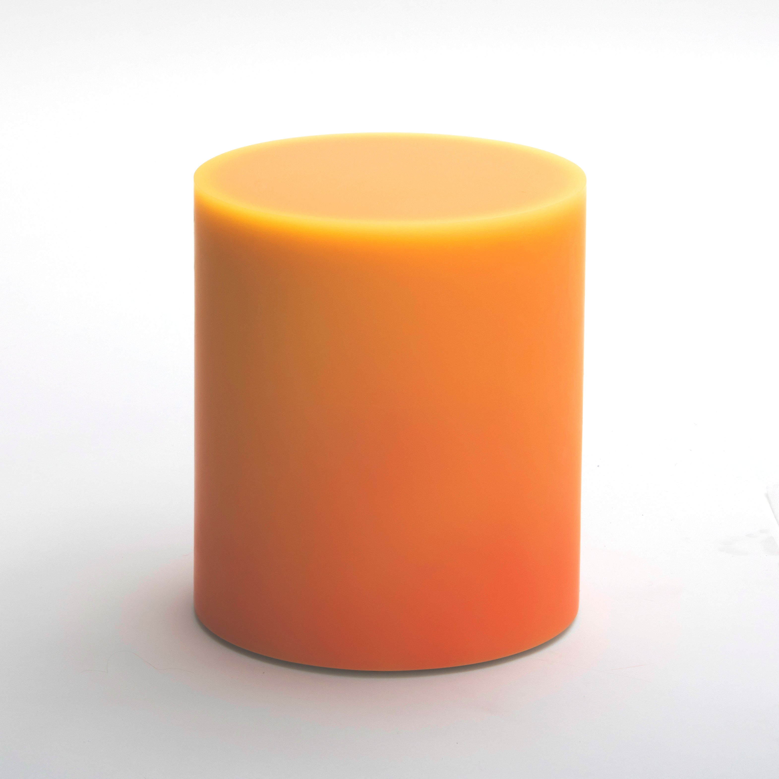 Colorful resin stool and side table is beige and coral by designer Facture. Available through fine art and design gallery Tuleste Factory in New York City.