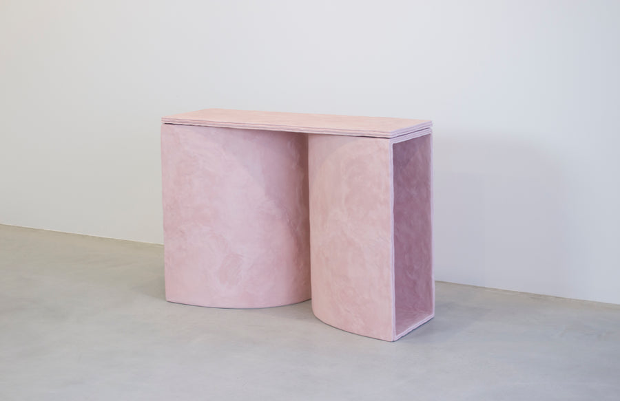 Pink Console made from Cement by designer Bailey Fontaine. Represented by Tuleste Factory, a design showroom in Chelsea.