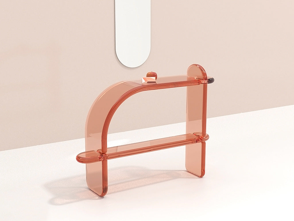 Contemporary and chic transparent resin console in pink by artist Ian Alistair Cochran. Represented by collectible design gallery Tuleste Factory in New York City.