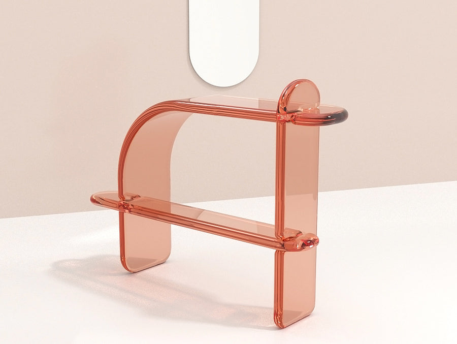 Contemporary and chic transparent resin console in pink by artist Ian Alistair Cochran. Represented by collectible design gallery Tuleste Factory in New York City.