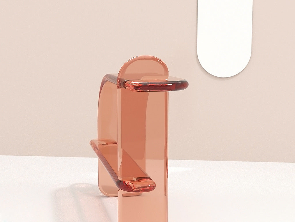 Contemporary and chic transparent resin console in pink by artist Ian Alistair Cochran. Represented by collectible design gallery Tuleste Factory in New York City.