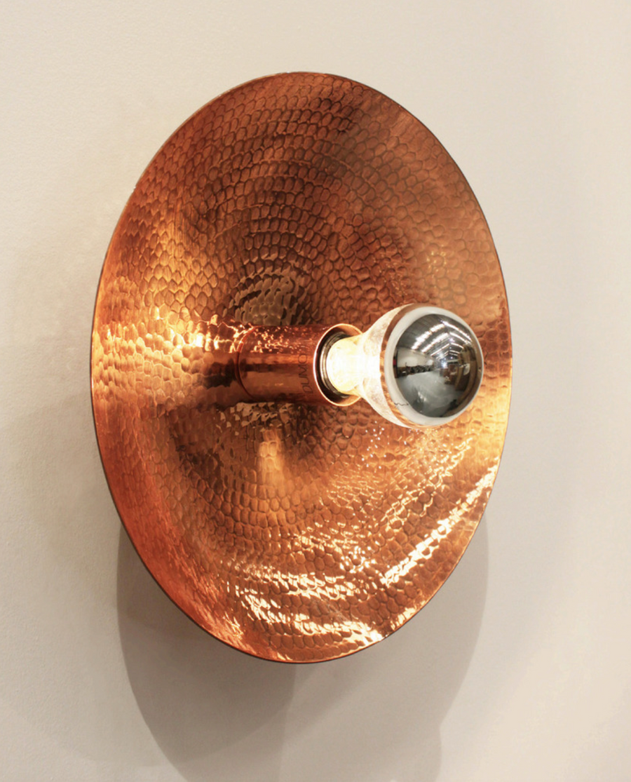 Plato Fuera hammered copper wall lamp by Mexico based designer Maria Beckmann. Available at Tuleste Factory in New York City.