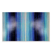 Abstract geometric drip painting by artist Jon James in dark blue and light blue. Represented by Tuleste Factory in New York City.  Edit alt text