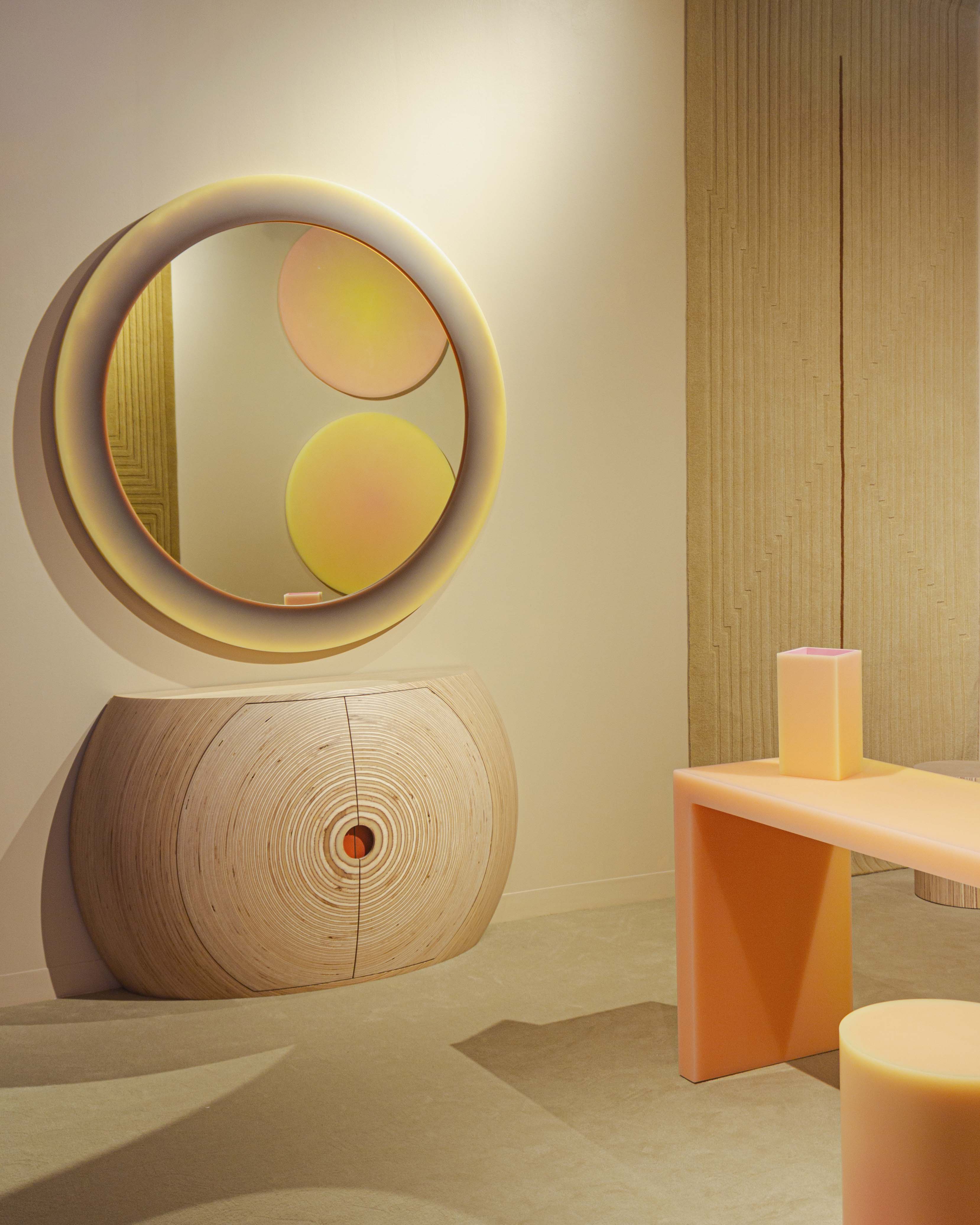 Resin wall art and mirror. Designed by Facture Studio. Represented by Tuleste Factory at Design Miami 2021.