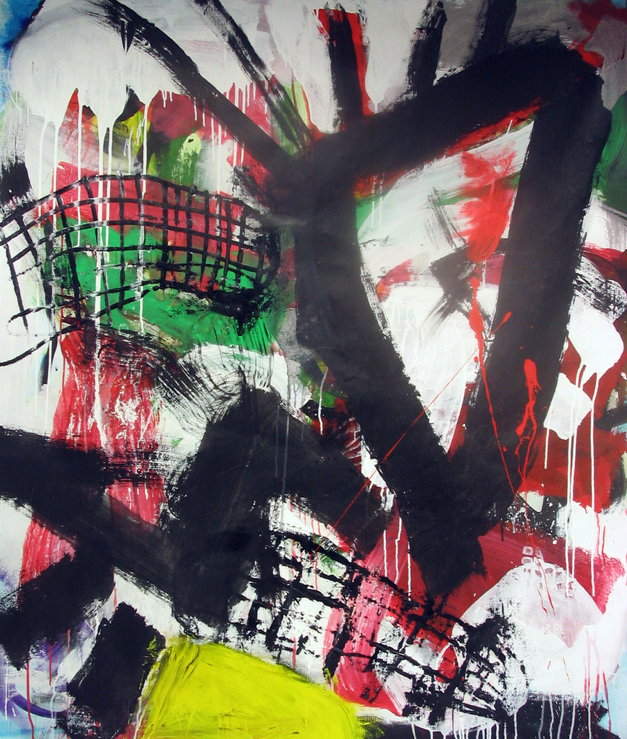 Gesturally abstract painting in primary colors by Danish artist Henrik Sandner, Represented by Tuleste Factory in New York City.