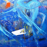 Deep blue gesturally abstract painting by artist Joseph Conrad-Ferm. Represented by Tuleste Factory in New York City.