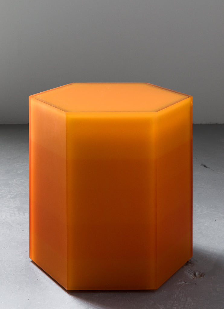 Resin furniture design, stool and side table as sculpture by Facture Studio. Represented by Tuleste Factory in New York City.