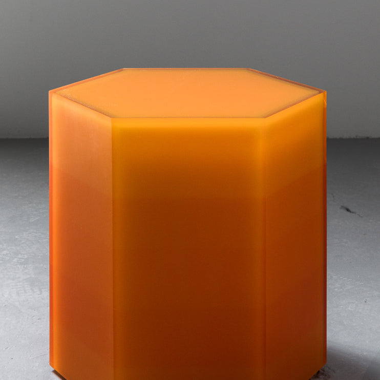 Resin furniture design, stool and side table as sculpture by Facture Studio. Represented by Tuleste Factory in New York City.