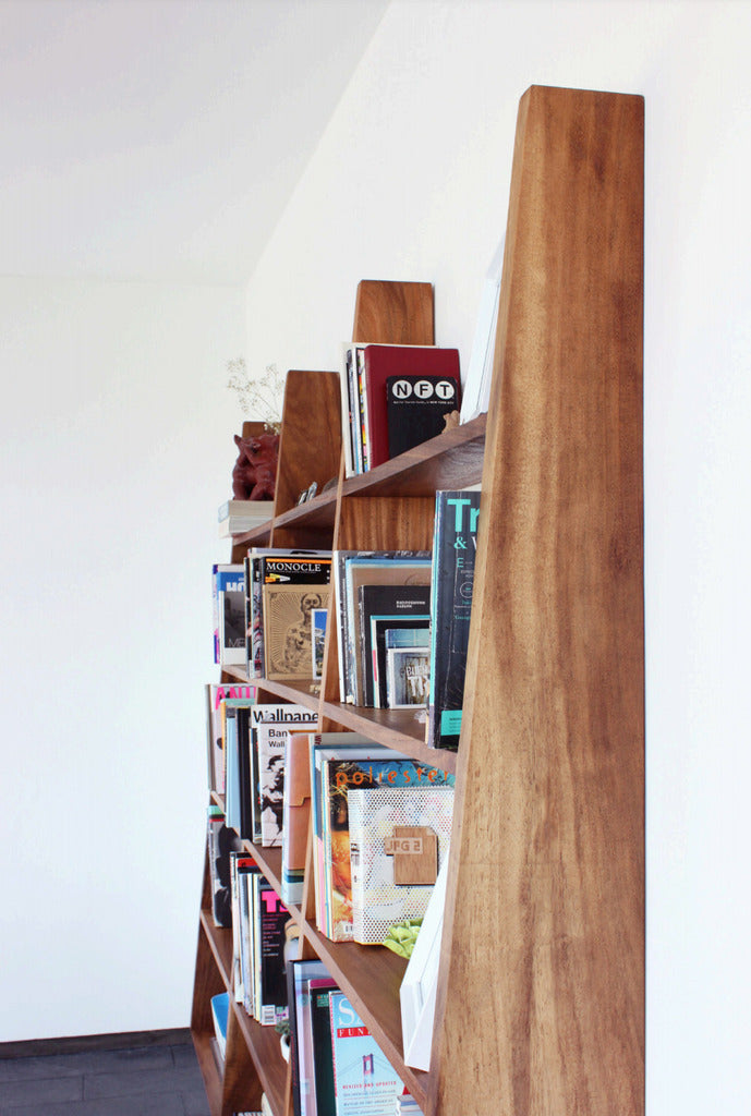 Handcrafted bookshelf design by Maria Beckmann. Represented by Tuleste Factory, a unique art gallery in New York City.