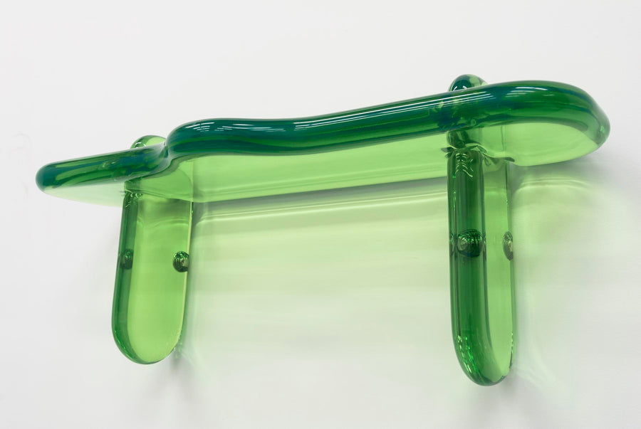 Unique contemporary transparent resin shelving console by artist Ian Alistair Cochran. Available through collectible design gallery Tuleste Factory in Chelsea, NYC.