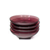Vintage purple bowls. The color radiance changes saturation from dark purple to a lighter tone. The squared bottom of the dish opens up to a circled bowl.