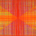 Orange and yellow abstract drip painting by New York Artist Jon James. Represented by art gallery Tuleste Factory in Chelsea, NYC.