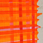 Close up detail shot of orange and yellow abstract drip painting by New York Artist Jon James. Represented by art gallery Tuleste Factory in Chelsea, NYC.