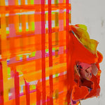 Close up detail of Orange and yellow abstract drip painting by New York Artist Jon James. Represented by art gallery Tuleste Factory in Chelsea, NYC.